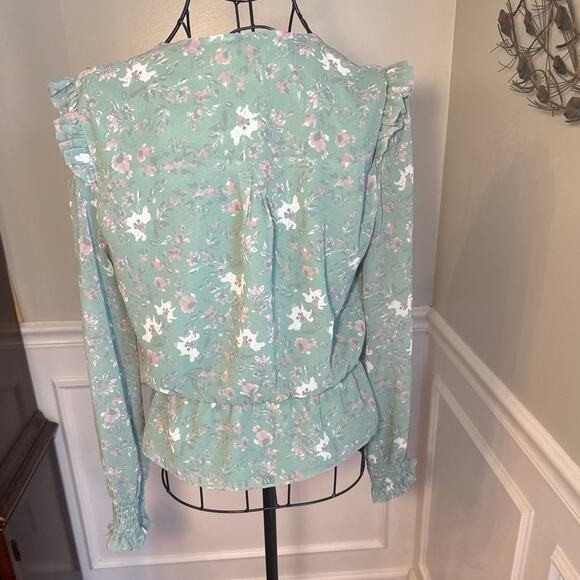 ANTHROPOLOGIE WAYF V-Neck Blouse Sz S Romantic Cottagecore Pastel Floral Print - Picture 11 of 13